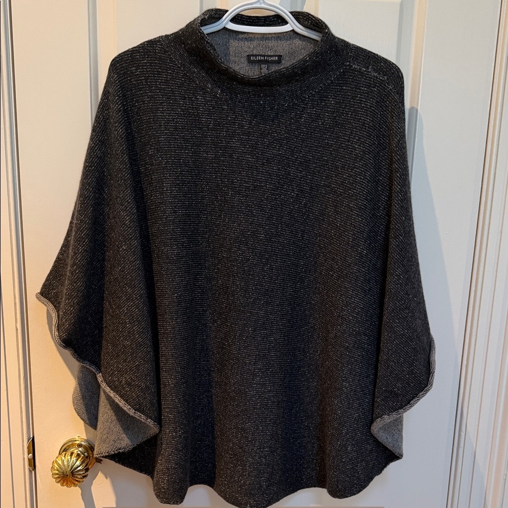 Eileen Fisher OS One Size Made of Italian yarn Cape - Black/white - gray
